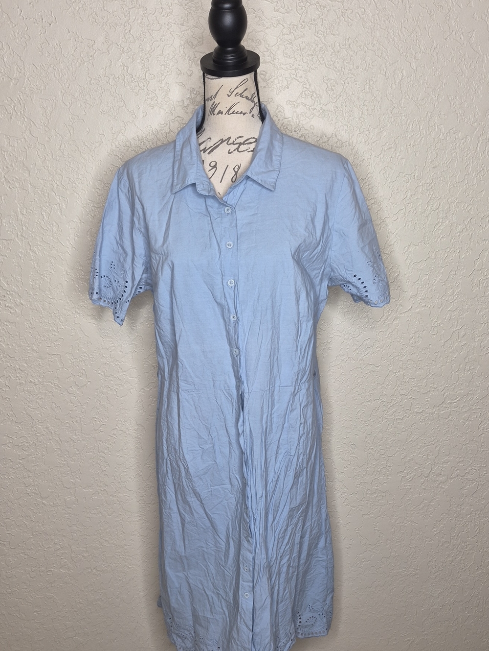 Koret Button Front‎ Shirt Dress with Embroidered Detail Blue Size 18